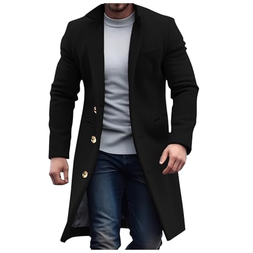 schwarzer Mantel, Wolljacke Herren Warm Winter Mantel - Warme Herrenmäntel Grau Winterjacken Schwarz Herrenmantel Reverskragen Trenchcoat Business Winterjacke Mit Taschen von Jabidoos