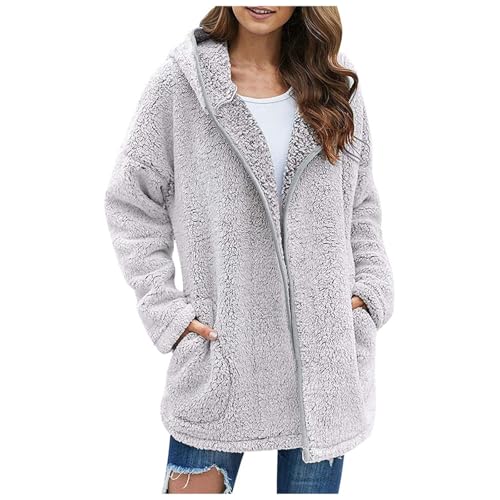 sweatjacke mit teddyfutter damen, Fleecejacke Damen Winter Flauschig Teddyjacke - Sweatjacke Kunstfell Übergangsjacke Teddyfell Winterparka Aesthetic Kuscheljacke Warm Fleece Reißverschluss Plüschjack von Jabidoos