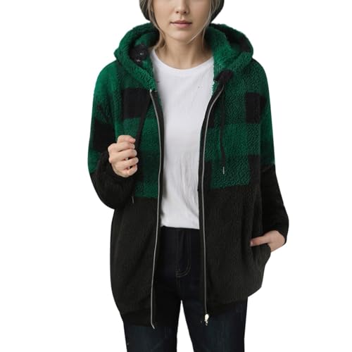 sweatjacke mit teddyfutter damen, Teddyjacke Damen Teddy Winter Fleecejacke - Cordjacke Plüsch Thermo Kapuzenjacke Lang Winterparka Frauen Plus Fleecepullover Langarm Sweatshirt Dicke Hoodie Sweatjack von Jabidoos