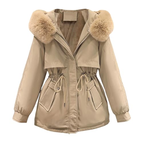 teddy mantel damen, Wintermantel Damen Gefüttert Mit Fellkapuze Parka - Winterparka Winter Winterparker Kapuze Daunenmantel Outdoor Warme Winterjacke Lange Daunenjacke Jacke Outwear Warm Solide Lässig von Jabidoos