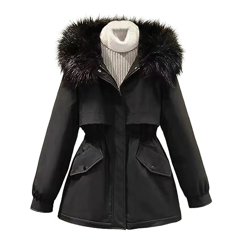 teddy mantel damen, Wintermantel Damen Mit Fellkapuze Lang Winterjacke - Mantel Jacke Flauschige Parka Mädchen Daunenjacke Puffer Leichte Steppjacke Kurz Pufferjacke Gesteppter Dicke Warme Winddichter von Jabidoos