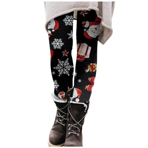 thermo strumpfhose damen, Weihnachtsleggings Damen Baumwolle Fleece Weihnachtsstrumpfhose - Winterleggings Schwarz Warme Wollstrumpfhosen Thermo Thermoleggings Große Größen Ringel-Leggings Wichtel Wei von Jabidoos