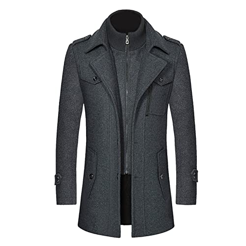 trenchcoat herren, Herren Wintermantel Slim Fit Zweiteiliger Mantel für Business Freizeit Wollmantel mit Stehkragen Peacoat Warmer Integrierter Innenjacke Kurzmantel Winter Coat Men Peaky Blinders Man von Jabidoos