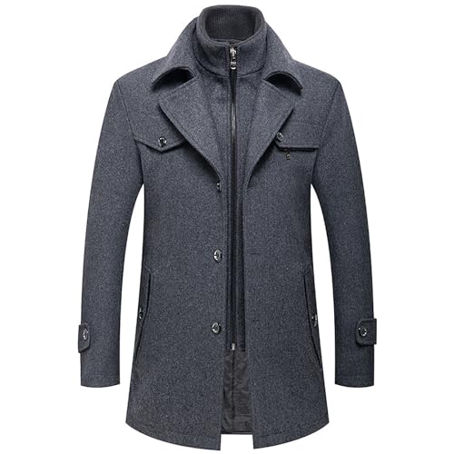 trenchcoat herren, Herren Wintermantel Slim Fit Zweiteiliger Mantel für Business Freizeit Wollmantel mit Stehkragen Peacoat Warmer Integrierter Innenjacke Kurzmantel Winter Coat Men Peaky Blinders Man von Jabidoos