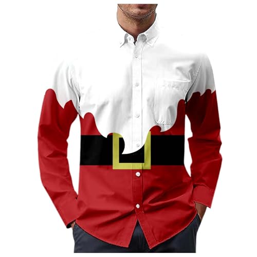 ugly weihnachtspullover, Weihnachtshemd Herren Baumwolle Hässlich Hemden - Hawaiihemd Langarm Weihnachtsshirt Rot Weihnachtsoutfit Weihnachts Hemd Weihnachten Freizeithemd Knöpfe Stehkragen Xmas Shirt von Jabidoos