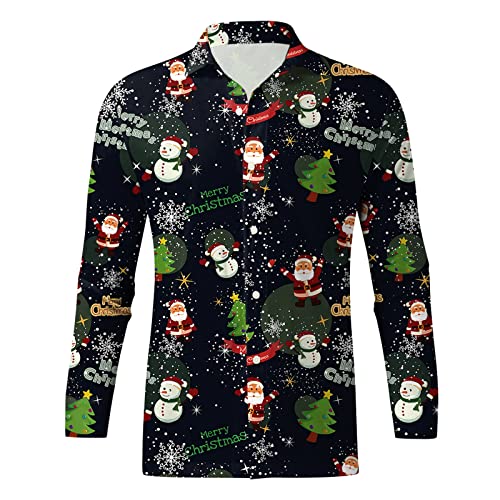 weihnachten hemd herren, Hemd Weihnachten Herren Weihnachts Hemden - Freizeithemden Christmas Stehkragenhemd Santa Shirt Lustig Lang Baumwolle Regular Fit Bügelfrei Herrenhemd Langarm Weihnachtsmotive von Jabidoos