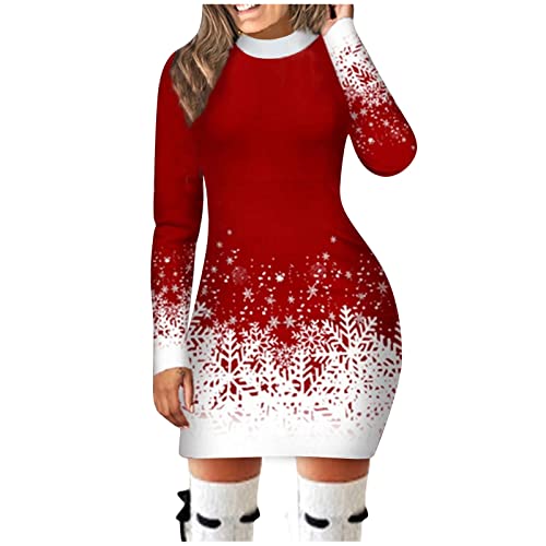 weihnachten kleid damen, Weihnachtskleid Damen Rundhals Lang Strickkleid - Weihnachts Elegant Weihnachtsfeier Outfit Strick Weihnachtskleider Weihnachtsoutfit Winter Weihnachten Pulloverkleid Weich Re von Jabidoos