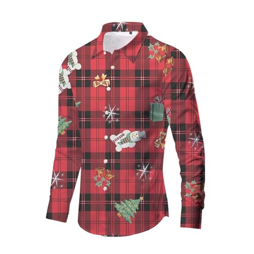 weihnachtshemd, Hemd Weihnachten Herren Baumwolle Ugly Hemden - Weihnachtskostüm Rot Weihnachtsshirt Übergröße Stehkragen Hawaiihemd Freizeithemd Xmas Shirt Funky Business Mit Weihnachtsmotiv Kostümhe von Jabidoos