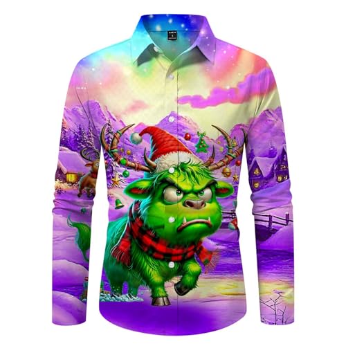 weihnachtshemd, Hemden Herren Weihnachten Weihnachts Hemd - Freizeithemden Langarm Weihnachtsshirt Männer Weihnachtsbluse Stehkragen Weihnachtshemd 3d Druck Button Up Freizeithemd Slim Fit X-Mas Shirt von Jabidoos