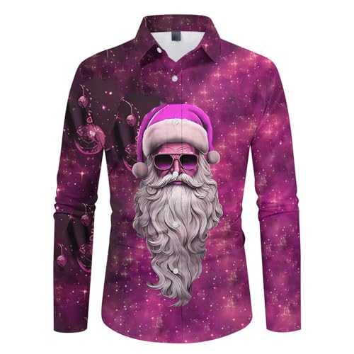 weihnachtshemd Herren, Hemden Herren Hässlich Übergröße Weihnachtshemd - Hemd Christmas Hawaiihemd Rot Langarmhemd Santa Freizeithemd Langarm Button Down Weihnachtsmotiv Funky Shirt Weihnachts Für von Jabidoos