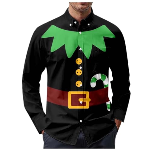 weihnachtshemd herren, Weihnachtshemd Herren Lustig Übergröße Hemd Weihnachten - Weihnachtskleidung Schwarz Stehkragenhemd Rot Freizeithemden Baumwolle Christmas 3d Weihnachts Sweatshirt Langarmshirts von Jabidoos