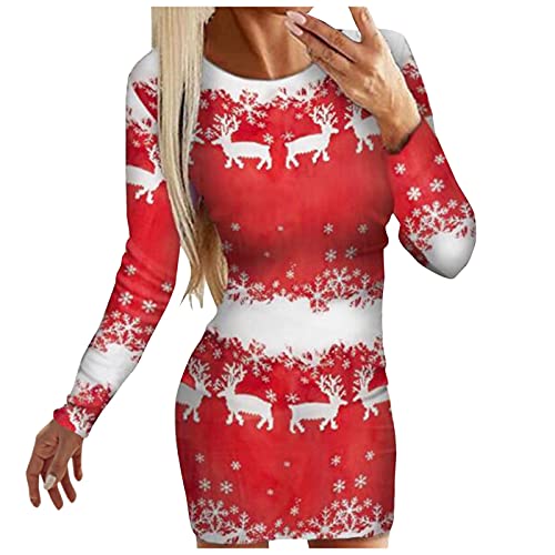 weihnachtskleider damen, Strickkleid Damen Lang Winter Weihnachtskleid - Weihnachtsfeier Outfit Bodycon Weihnachts Mode Weihnachtsoutfit Rundhals Kleid Vintage Weihnachten Pulloverkleid Weich Reindeer von Jabidoos