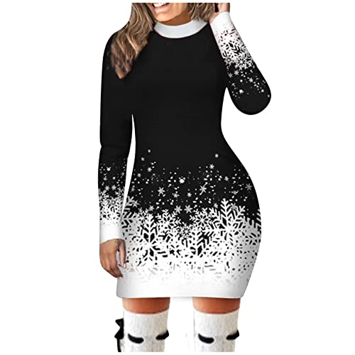 weihnachtskleider damen, Weihnachtskleid Damen Winter Rundhals Strickkleid - Weihnachtskleider Vintage Weihnachtsoutfit Strick Kleid Weihnachten Casual Weihnachtskleidung Bodycon Pulloverkleid Weich R von Jabidoos