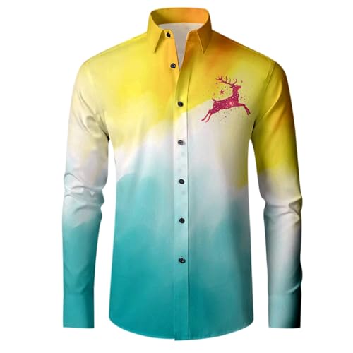 weihnachtskleidung Herren, Weihnachtshemd Herren Übergröße Hässlich Hemd Weihnachten - Langarmhemd Weihnachtsbluse Männer Baumwolle Shirt 3D Druck Langarm Button Up Freizeithemd Slim Fit X-Mas von Jabidoos