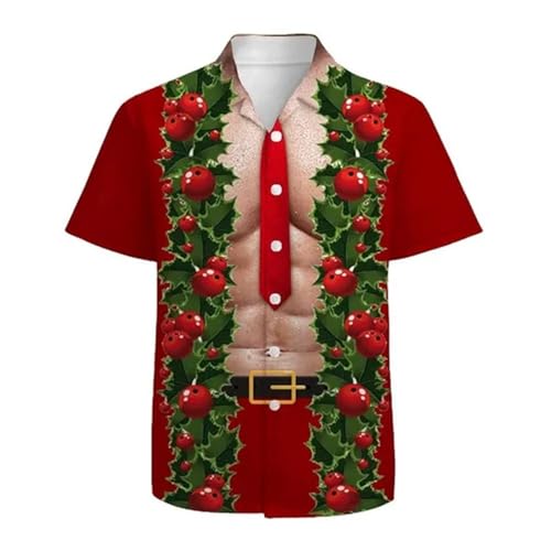 weihnachtskleidung herren, Hemd Weihnachten Herren Ugly Langarm Weihnachtshemd - Stehkragenhemd Weihnachts Männer Herrenhemden Schwarz Weihnachtsbluse Baumwolle Lang Regular Fit Bügelfrei Herrenhemd F von Jabidoos