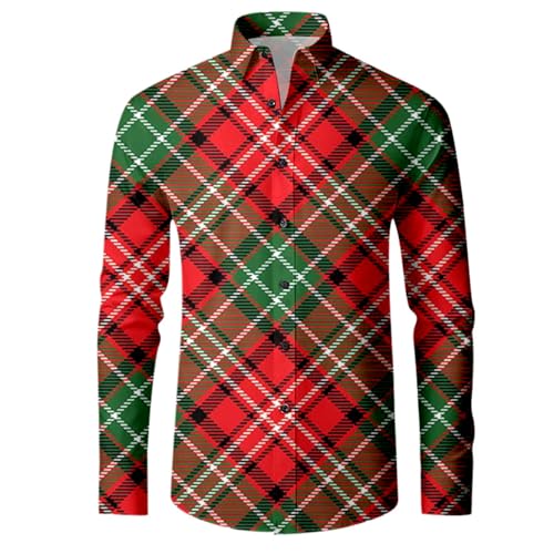 weihnachtskleidung herren, Hemden Herren Übergröße Weihnachts Hemd Weihnachten - Rot Weihnachtskleidung Langarmshirt Männer Stehkragen Freizeithemd Weihnachtshemd Langarm Button Down Weihnachtsmotiv F von Jabidoos