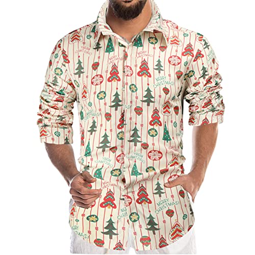 weihnachtskleidung herren, Weihnachtshemd Herren Weihnachten Baumwolle Hemden - Langarmshirt Santa Hawaiihemd Schwarz Weihnachtsmänner Langarmhemd Lustige Weihnachts Freizeithemd Langarm Knöpfe Stehkr von Jabidoos