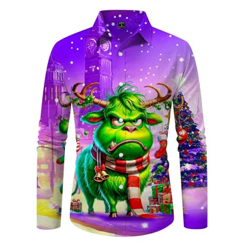 weihnachtsoutfit herren, Hemden Herren Weihnachten Ugly Hemd - Freizeithemden Übergröße Hawaiihemd Winter Shirt Lustige Weihnachtsoutfit Weihnachts Freizeithemd Weihnachtshemd Langarm Button Down Weih von Jabidoos