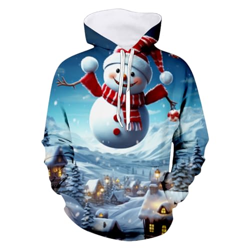 weihnachtspulli, Weihnachts Hoodie Männlich Oversized Mode Weihnachten Herren - Weihnachtspulli Ugly Hoodies 3d Druck Kapuzenshirt Rundhals Weihnachtspullis Mit Taschen Funky Casual Unisex Christmas K von Jabidoos