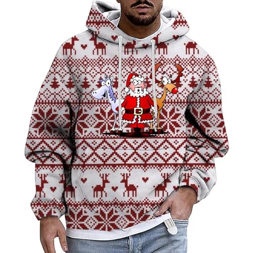 weihnachtspulli lustig, Christmas Hoodie Männlich Mode Langarm Weihnachts - Hoodies Mit Taschen Kapuzenshirt Komfortabel Weihnachtspullis Rundhals Weihnachtskleidung Kapuze Kordelzug Sweatshirt Locker von Jabidoos