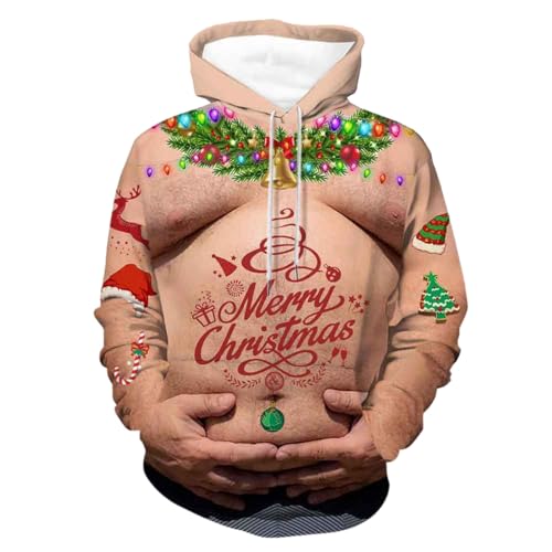 weihnachtspullover, Weihnachtshoodie Herren Warm Oversized Hoodie Weihnachten - Sweatshirts Hässlich Weihnachtspulli Lose Pulli Mode Weihnachtskleidung Ugly Funky Casual Unisex Christmas Kapuzenpullov von Jabidoos