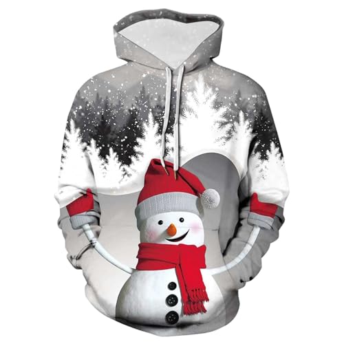 weihnachtspullover baumwolle, Weihnachts Hoodie Herren Hässlich Langarm Weihnachtshoodie - Weihnachtspullis Rundhals Kapuzenpulli Oversized Sweatshirts Warm Weihnachtspullover 3d Druck Lustig Pullover von Jabidoos