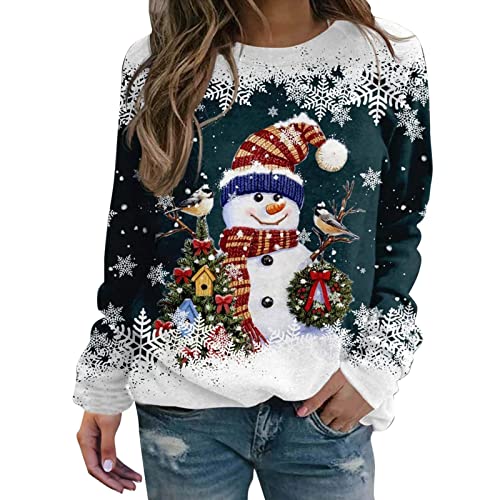 weihnachtspullover damen lustig, Weihnachtspullover Damen Schneemann Druck Lustig Lang Weihnachten Pullover - Weihnachts Sweatshirt Ugly Langarm Rundhals Große Größen Weihnachtspulli Winter Langarmshi von Jabidoos