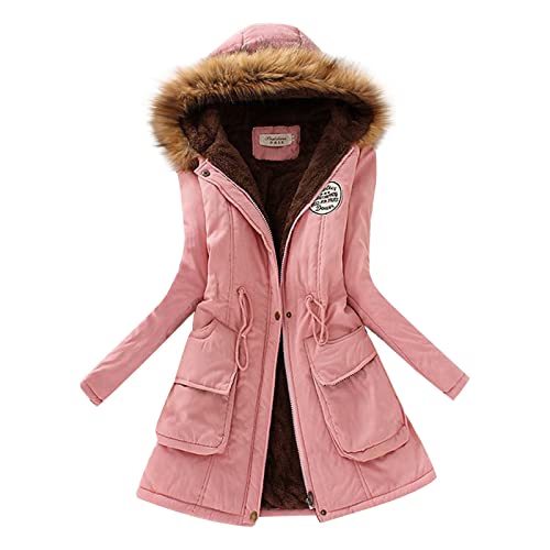 winterjacke damen grosse grössen, Jacke Damen Lang Mit Fellkapuze Parka - Winterparker Warm Elegant Jacket Winter Puffer Gefütterte Winterparka Tunika Fleecejacke Schmale Outdoor-Plüschjacke Lässig Di von Jabidoos