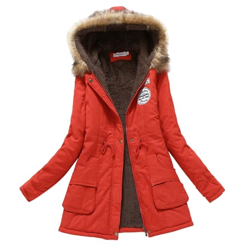 winterjacke damen warm, Winterjacke Damen Warme Lang Mantel - Winterparker Frauen Daunenjacke Reißverschluss Jacke Gefüttert Kapuze Gefütterte Winterparka Tunika Fleecejacke Elegant Schmale Outdoor-Pl von Jabidoos