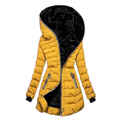 winterjacke damen warm, Wintermantel Damen Warme Mit Fellkapuze Winterjacke - Jacke Puffer Daunenjacke Winter Mantel Mädchen Übergangsjacke Frauen Parka Lange Steppjacke Lässig Dicker Daunenmantel Gür von Jabidoos