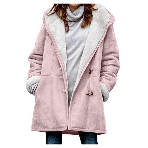 winterjacken damen, Winterjacke Damen Lang Fleecejacke Gefüttert Wildleder Wintermantel - Lose Winterparka Winter Warm Flauschige Jacke Cardigan Outwear Einfarbig Kapuzenjacke Mit Kapuze Und Seitentas von Jabidoos