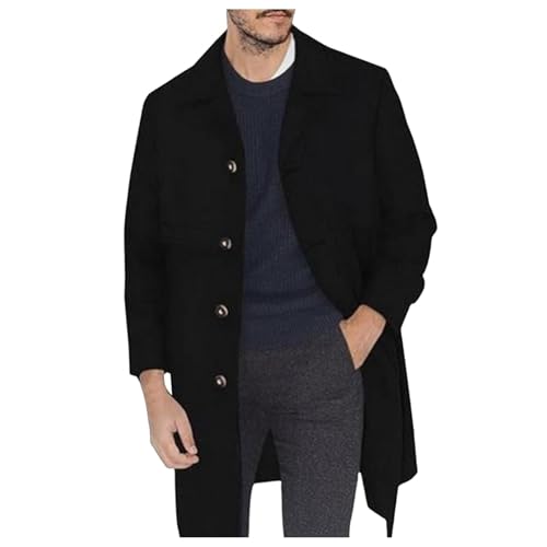 wintermantel, Wintermantel Herren Lang Herbst Mantel - Warme Dufflecoat Winter Wollmantel Slim Fit Trenchcoat Business Winterjacke Warmer Jacken Herrenmantel Mit Abnehmbaren Karierten Schals von Jabidoos