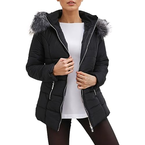 wintermantel Damen elegant, Wintermantel Damen Gefüttert Warme Parka - Daunenjacke Winter Winterjacke Lang Damenjacke Mädchen Herbstjacke Jacke Mantel Lange Mit Fellkapuze Steppjacke Warm Outwear von Jabidoos