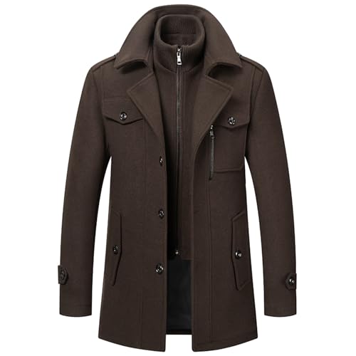 wintermantel Herren lang warm, Mantel Herren Winter Wollmantel Lang - Knöpfen Herbst Wintermantel Warme Trenchcoat Lang Revers Elegante Business Winterjacke Freizeit Peacoat Große Größen von Jabidoos