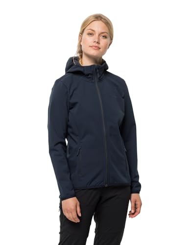 Jack Wolfskin Damen Bornberg Hoody W, elastische Softshelljacke aus hoch atmungsaktivem, wasserabweisendem & winddichtem TEXASHIELD PRO, Regenjacke mit Kapuze, night blue, S von Jack Wolfskin