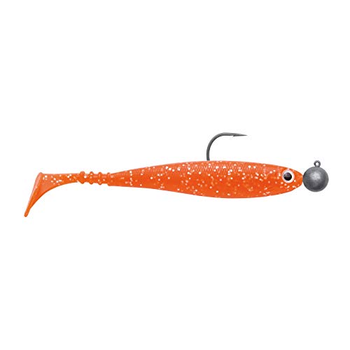 Jackson Zanderbait 14cm 2St. Orange Glitter. Zander Gummifisch mit Haken. Gummiköder montiert Zanderköder. Softbait mit Jigkopf. Profi Kunstköder Zander Angeln von Jackson