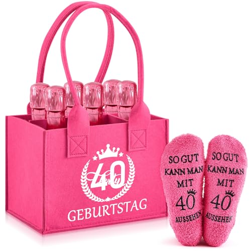 Jadive Geschenke 40 Geburtstag Prosecco Damen Handtasche Filztasche für 6 Flaschen 40 Geburtstag Flaschentasche Flaschenkorb Lustige Socken Einkaufstasche Geschenke für Mutter Frau Freundin von Jadive