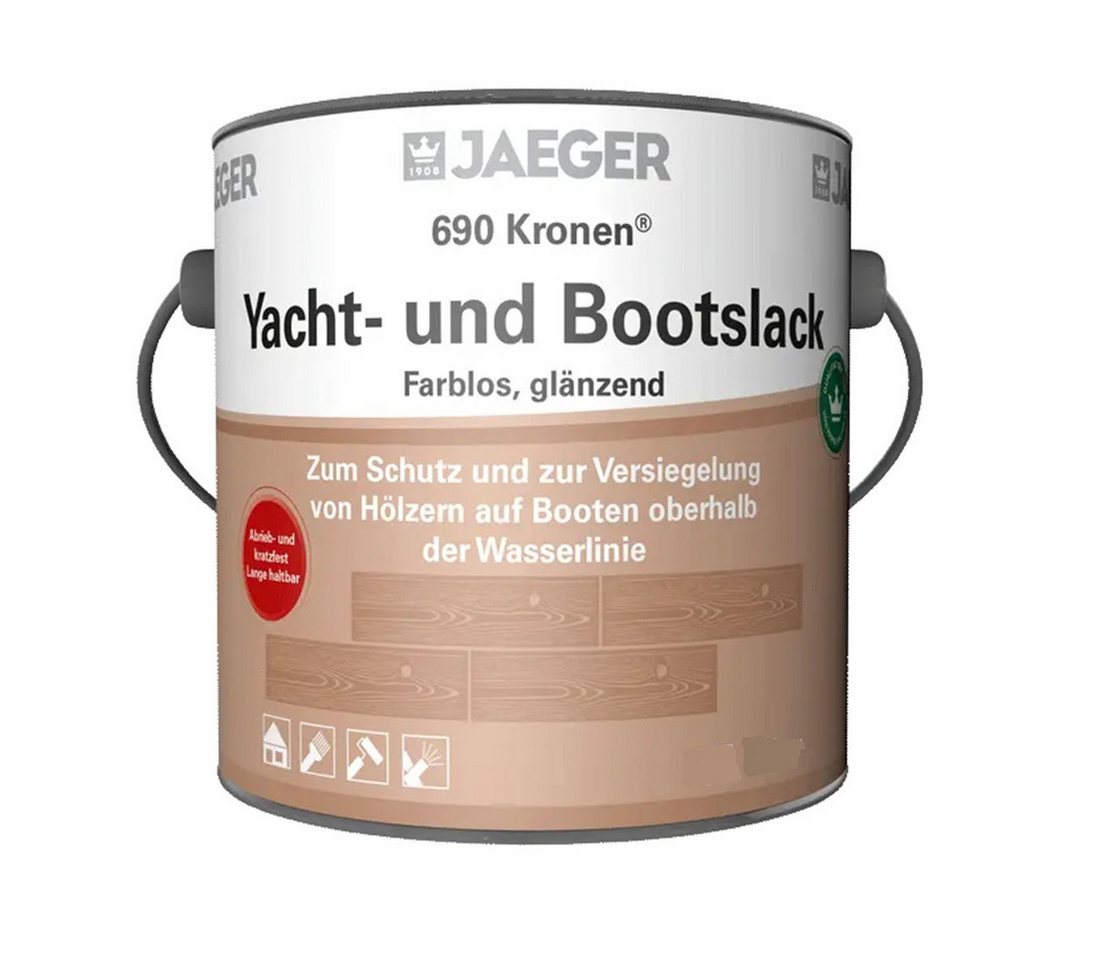 Jaegerlacke Holzlack Kronen 690 Yachtlack Bootslack Holzschutz 750 ml, farblos glänzend von Jaegerlacke