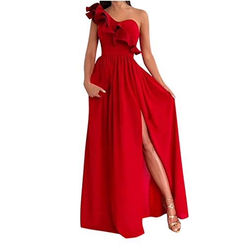 Jaihank Abendkleid Damen Kleider Elegantes Einfarbiges Cocktailkleid Ärmelloses Ballkleid mit V-Ausschnitt Sexy Spitzennähten Partykleid Kleid in A-Linie Swingkleid mit Schlitz Bodenlanges Maxikleid von Jaihank