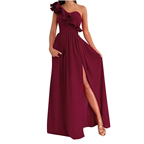 Jaihank Abendkleid Damen Kleider Elegantes Einfarbiges Cocktailkleid Ärmelloses Ballkleid mit V-Ausschnitt Sexy Spitzennähten Partykleid Kleid in A-Linie Swingkleid mit Schlitz Bodenlanges Maxikleid von Jaihank