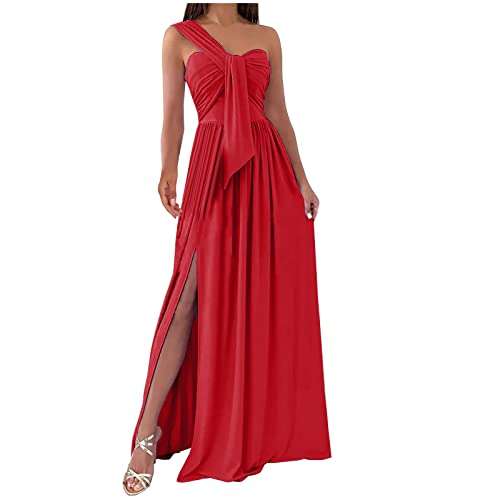 Jaihank Abendkleid Damen Kleider Elegantes Einfarbiges Cocktailkleid Ärmelloses Ballkleid mit V-Ausschnitt Sexy Spitzennähten Partykleid Kleid in A-Linie Swingkleid mit Schlitz Bodenlanges Maxikleid von Jaihank