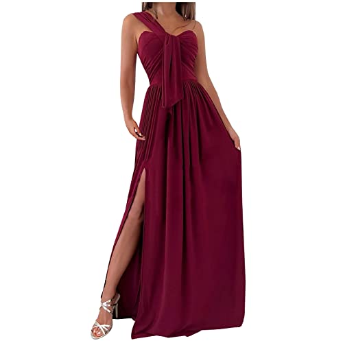 Jaihank Abendkleid Damen Kleider Elegantes Einfarbiges Cocktailkleid Ärmelloses Ballkleid mit V-Ausschnitt Sexy Spitzennähten Partykleid Kleid in A-Linie Swingkleid mit Schlitz Bodenlanges Maxikleid von Jaihank