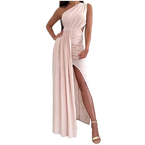 Jaihank Abendkleid Damen Kleider Elegantes Einfarbiges Cocktailkleid Ärmelloses Ballkleid mit V-Ausschnitt Sexy Spitzennähten Partykleid Kleid in A-Linie Swingkleid mit Schlitz Bodenlanges Maxikleid von Jaihank