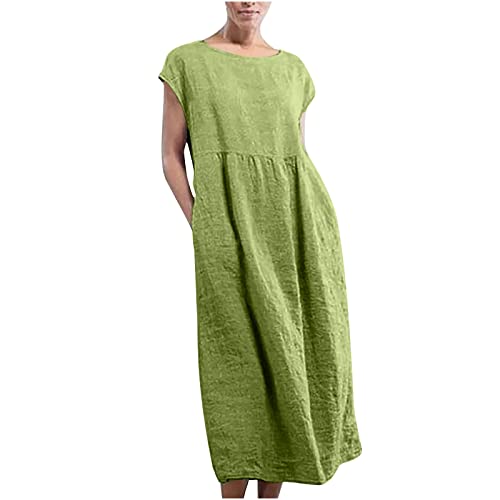 Jaihank Baumwolle Leinen Kaftan Damen Retro Einfarbiges Sommerkleid Langes Kleid in Übergröße Ärmelloses Freizeitkleid mit Rundhalsausschnitt Lässig T-Shirt-Kleid Strandkleid Maxikleid von Jaihank