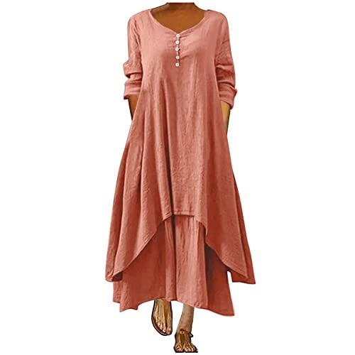 Jaihank Baumwolle Leinen Kaftan Damen Retro Einfarbiges Sommerkleid Langes Kleid in Übergröße Ärmelloses Freizeitkleid mit Rundhalsausschnitt Lässig T-Shirt-Kleid Strandkleid Maxikleid von Jaihank