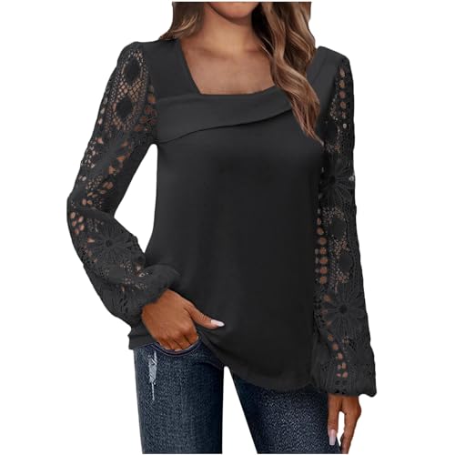 Jaihank Spitze Bluse Damen Elegant Pullover Tops Weiß Langarmshirt Klassischer Schnitt Tunika Blusen Shirt mit Stehkragen Mode Business Pulli Oberteile V-Ausschnitt Tunic Tshirt mit Full Button Up von Jaihank