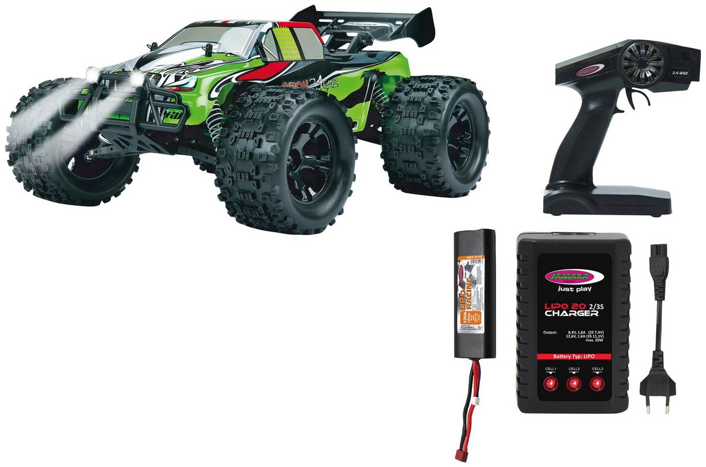 Jamara RC-Monstertruck Akron Monstertruck BL 4WD, 1:10, 2,4 GHz, Wheelybar Jamara RC-Monstertruck Akron Monstertruck BL 4WD, 1:10, 2,4 GHz, Wheelybar von Jamara