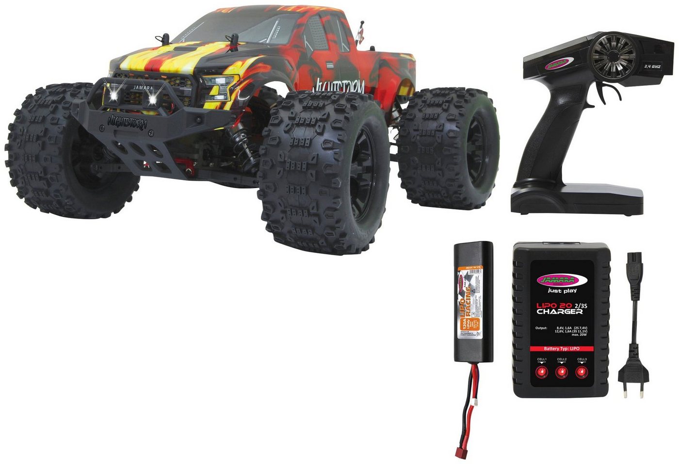 Jamara RC-Monstertruck Nightstorm Monstertruck BL 4WD, 1:10, 2,4 GHz, mit LED Jamara RC-Monstertruck Nightstorm Monstertruck BL 4WD, 1:10, 2,4 GHz, mit LED von Jamara