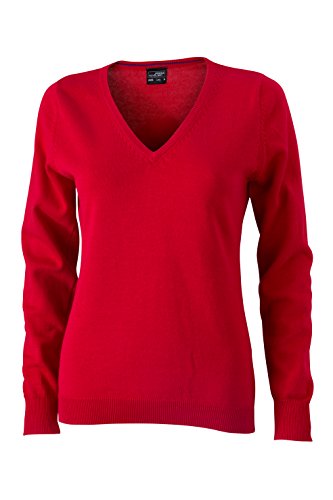 James & Nicholson Damen V-Neck Pullover, Rot (Red), 34 (Herstellergröße: S) von James & Nicholson