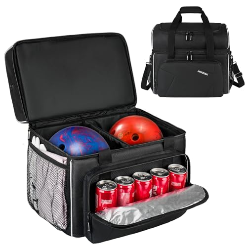 Jamiukro Bowling Balltasche, 2 Bälle Bowlingtasche mit abnehmbarem gepolstertem Kissen und Ballhalter, passend für EIN einzelnes Paar Bowlingschuhe bis Größe 16 für Herren, Schwarz von Jamiukro